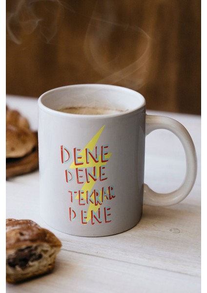 Dene Dene Tekrar Dene Baskılı Kupa Bardak - Sevgililer Günü Hediye /// Özel