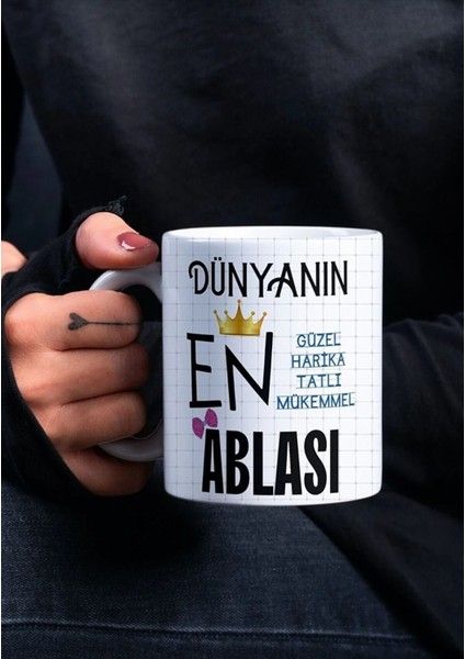 Abla Temalı Yazılı Özel Tasarım Kupa Bardak, Ablalar Günü Hediyesi, Ablaya Hediye Kupa Bardak