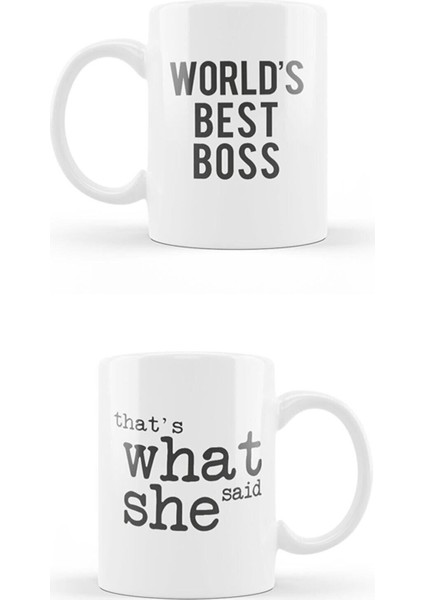 Özel Set 2'Li Hediyelik Baskılı Kupa World Best Boss Ve Thats Was She Said Baskılı The Office Kupa
