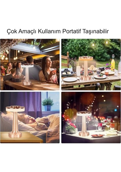 Retro Şarjlı Dekoratif Dokunmatik Metal Masa Lambası 3 Renk Mod Dim Edilebilir
