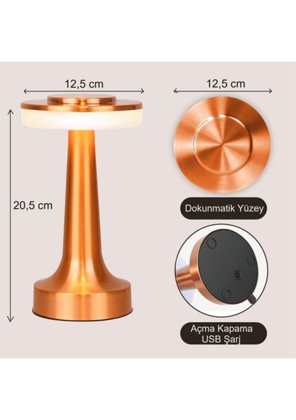 Retro Şarjlı Dekoratif Dokunmatik Metal Masa Lambası 3 Renk Mod Dim Edilebilir