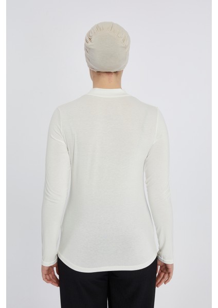 Manolyaşal Hafif Uzun Kollu Balıkçı Yakalı Organik Kadın Body - Ekru - L-XL