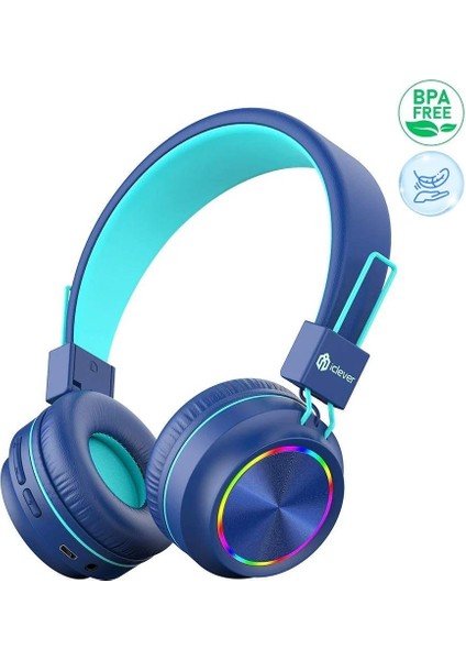 iClever LED Işıklı Güvenli Ses Sınırlı 30 Saat Oynatma Süreli Bluetooth Çocuk Kulaklığı Lacivert