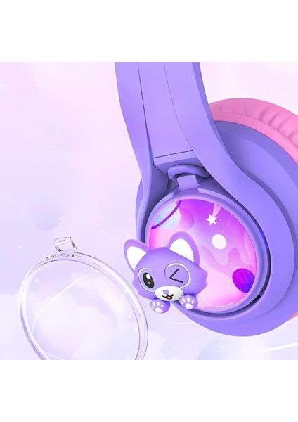iClever Kedi Kulaklı LED Işıklı Güvenli Ses Sınırlı 45 Saat Oynatma Süreli Bluetooth Çocuk Kulaklığı Mor fırsatları