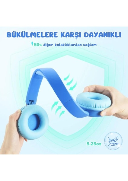 Güvenli Ses Sınırlı 60 Saat Oynatma Süreli Bluetooth Çocuk Kulaklığı Mavi indirimleri