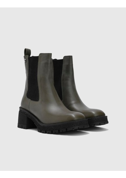 Lambare Deri Kadın Haki Topuklu Bot