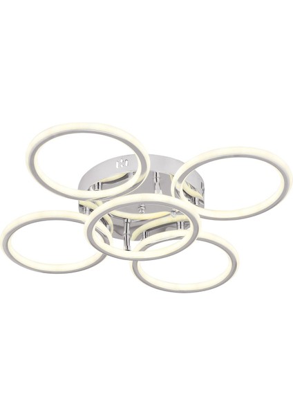 Eksen Krom 4+1 Kumandalı ve Dimerli (Beyaz, Sarı, Gün Işığı) Ledli Salon Mutfak Oda Oturma Odası Hol Ledli Plafonyer Avize SB-LD-506