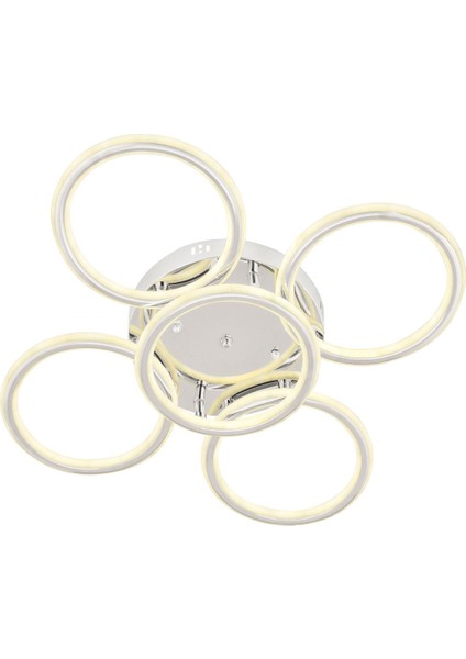 Eksen Krom 4+1 Kumandalı ve Dimerli (Beyaz, Sarı, Gün Işığı) Ledli Salon Mutfak Oda Oturma Odası Hol Ledli Plafonyer Avize SB-LD-506