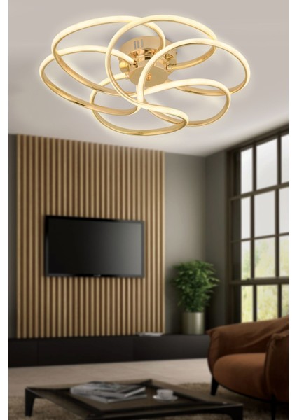 Samyeli Gold LED Kumandalı ve Dimerli (Beyaz, Sarı, Gün Işığı) Ledli Salon Mutfak Oda Oturma Odası Hol Ledli Plafonyer Avize SB-LD-511