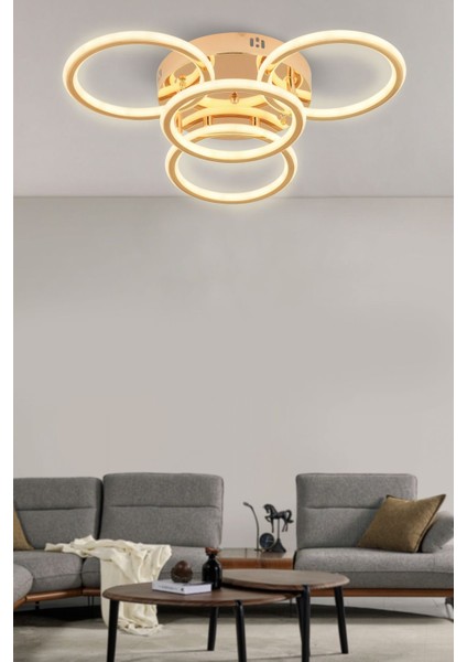 Eksen Gold 3+1 Kumandalı ve Dimerli (Beyaz, Sarı, Gün Işığı) Ledli Salon Mutfak Oda Oturma Odası Hol Ledli Plafonyer Avize SB-LD-505