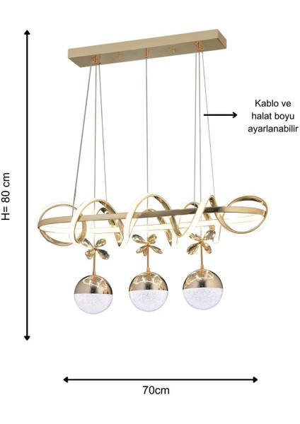 Kuzey Yemek Masası Gold Şeker Kumandalı ve Dimerli (Beyaz, Sarı, Gün Işığı) Ledli Salon Mutfak Oda Oturma Odası Hol Ledli Avize SB-LD-409 fırsatları