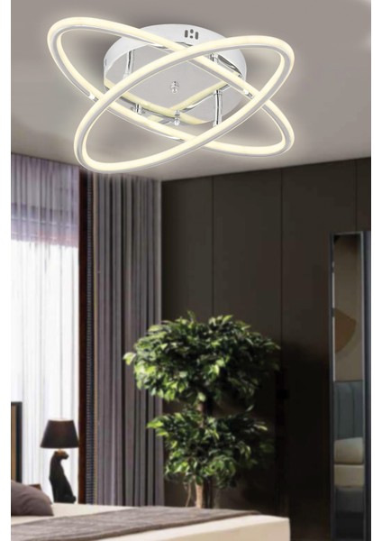 Star Krom 2li Kumandalı ve Dimerli (Beyaz, Sarı, Gün Işığı) Ledli Salon Mutfak Oda Oturma Odası Hol Ledli Plafonyer Avize SB-LD-502