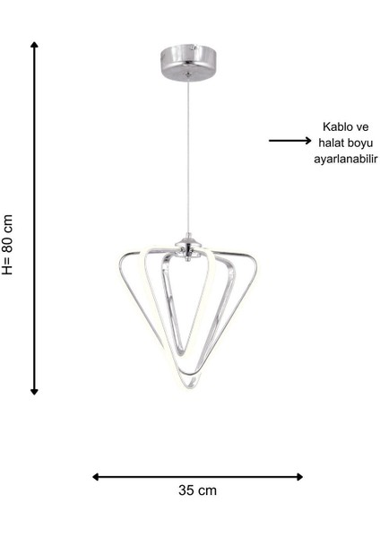 Üçgen 3lü Krom Kumandalı ve Dimerli (Beyaz, Sarı, Gün Işığı) Ledli Salon Mutfak Oda Oturma Odası Hol Ledli Plafonyer Avize SB-LD-620