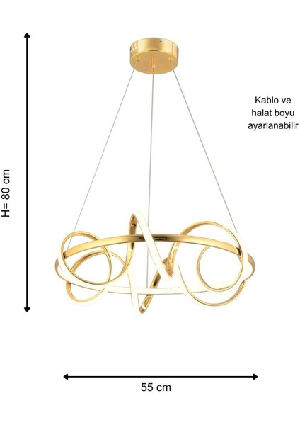 Kuzey B. Gold Ledli Salon Mutfak Oda Oturma Odası Hol Ledli Avize SB-LD-413