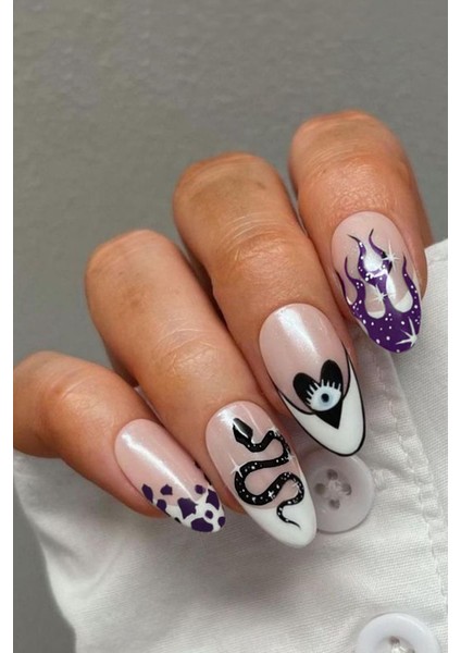 Yılan ve Göz Desenli Siyah Tırnak Sticker Nail Art Süsü