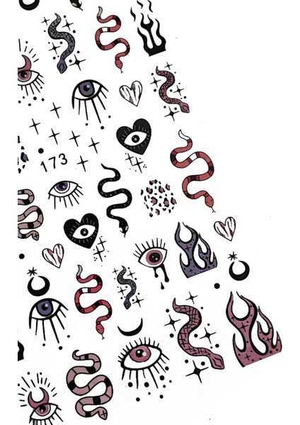 Yılan ve Göz Desenli Siyah Tırnak Sticker Nail Art Süsü fiyatları