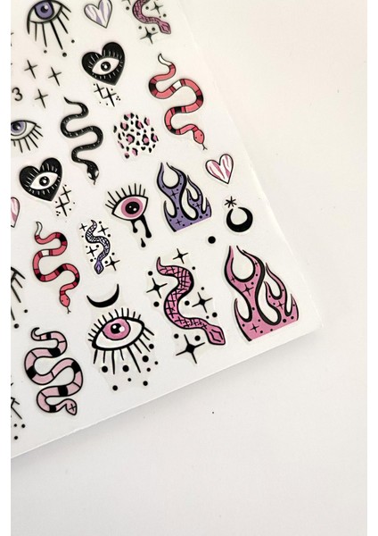 Yılan ve Göz Desenli Siyah Tırnak Sticker Nail Art Süsü modelleri