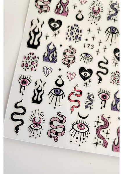 Yılan ve Göz Desenli Siyah Tırnak Sticker Nail Art Süsü fırsatları