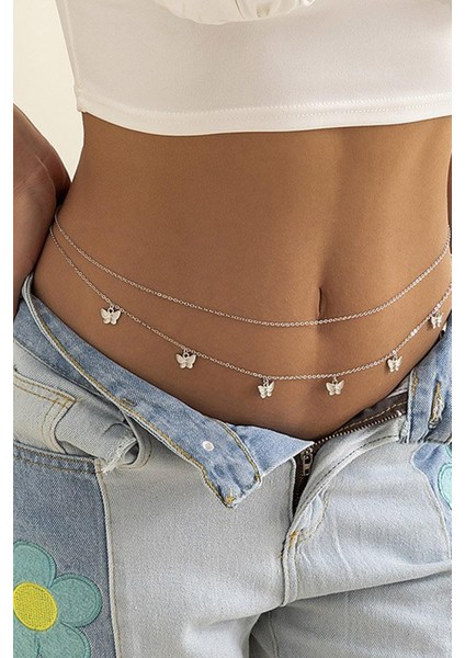 Mini Kelebek Sallantılı Bel Zinciri Vücut Takısı 2 Ayrı Zincir