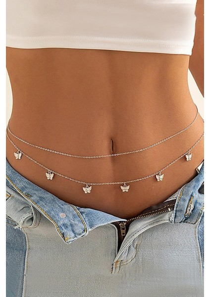 Mini Kelebek Sallantılı Bel Zinciri Vücut Takısı 2 Ayrı Zincir fiyatları