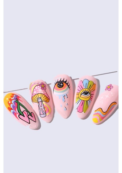 Retro Hippie Desenli Tırnak Stickerı Nail Art Süsü