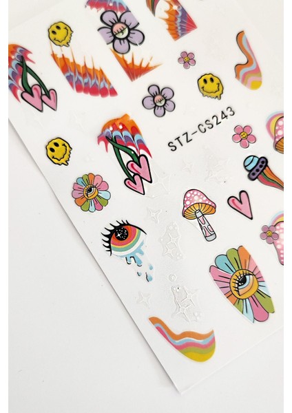 Retro Hippie Desenli Tırnak Stickerı Nail Art Süsü modelleri