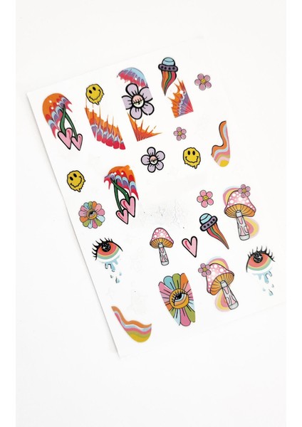 Retro Hippie Desenli Tırnak Stickerı Nail Art Süsü fırsatları