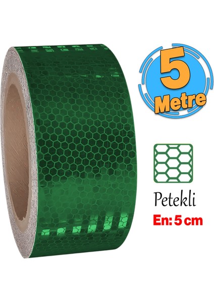 Yapışkanlı Gece Parlayan Reflektörlü 5 cm Reflektif Ikaz Bandı 5 Metre Koyu Yeşil Renk Şerit Bant