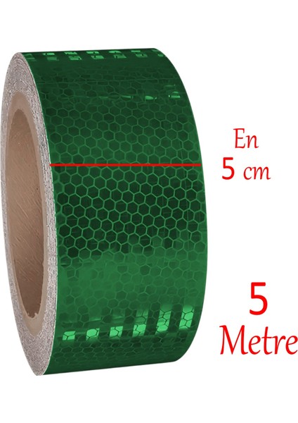 Yapışkanlı Gece Parlayan Reflektörlü 5 cm Reflektif Ikaz Bandı 5 Metre Koyu Yeşil Renk Şerit Bant