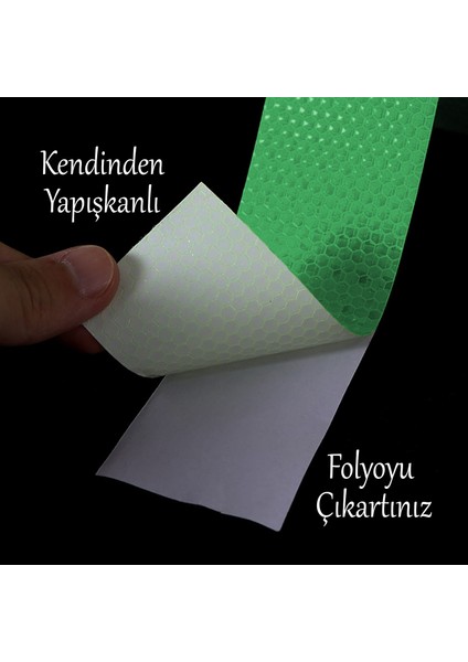 Yapışkanlı Gece Parlayan Reflektörlü 5 cm Reflektif Ikaz Bandı 5 Metre Koyu Yeşil Renk Şerit Bant