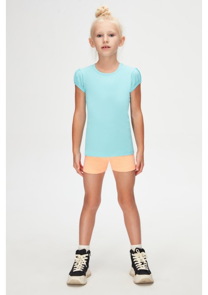 Cam Göbeği Basic Kız Çocuk Sıfır Yaka Karpuz Kol Tişört