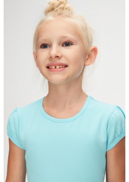 Cam Göbeği Basic Kız Çocuk Sıfır Yaka Karpuz Kol Tişört modelleri