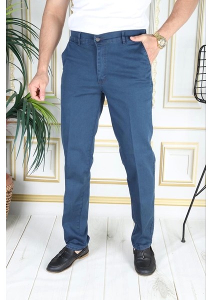 Klasik Kesim Petrol Likralı Erkek Yan Cepli Klasik Kot Pantolon Baba Pantolonu Phantom Jeans