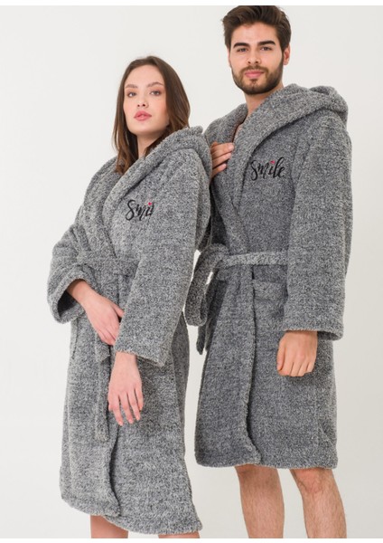 Uzun Kapüşonlu Welsoft Gri Peluş Sabahlık Aile Seti fırsatları