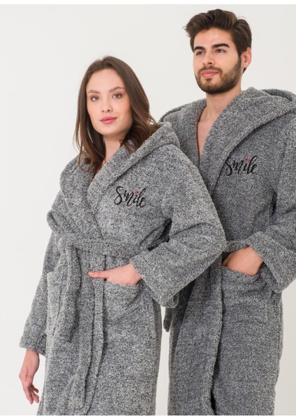 Uzun Kapüşonlu Welsoft Gri Peluş Sabahlık Aile Seti indirimleri