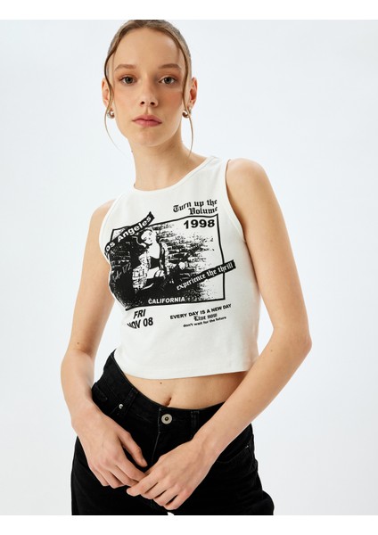Baskılı Crop Slim Fit Bisiklet Yaka Kolsuz Atlet fiyatları