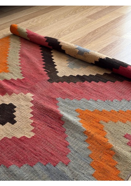 109X145 cm Geometrik Desenli El Dokuma Kilim, Anadolu Yün Kilim, Göz Motifi, Pembe Renk Bohem Stili Kilim indirimleri