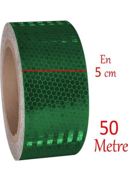 Yapışkanlı Gece Parlayan Reflektörlü 5 cm Reflektif Ikaz Bandı 50 Metre Koyu Yeşil Renk Şerit Bant fiyatları