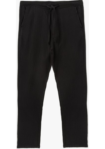 Pamuklu Müslin Chino Cep Detaylı Beli Bağcıklı Jogger Pantolon