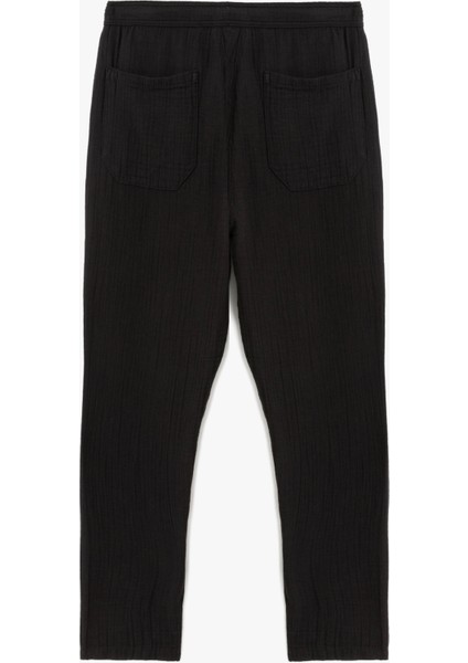 Pamuklu Müslin Chino Cep Detaylı Beli Bağcıklı Jogger Pantolon