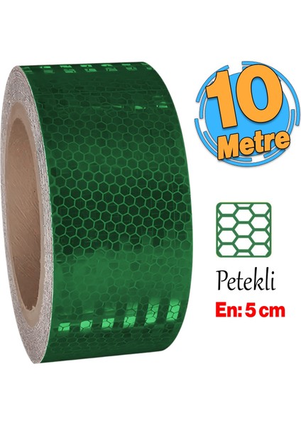 Yapışkanlı Gece Parlayan Reflektörlü 5 cm Reflektif Ikaz Bandı 10 Metre Koyu Yeşil Renk Şerit Bant