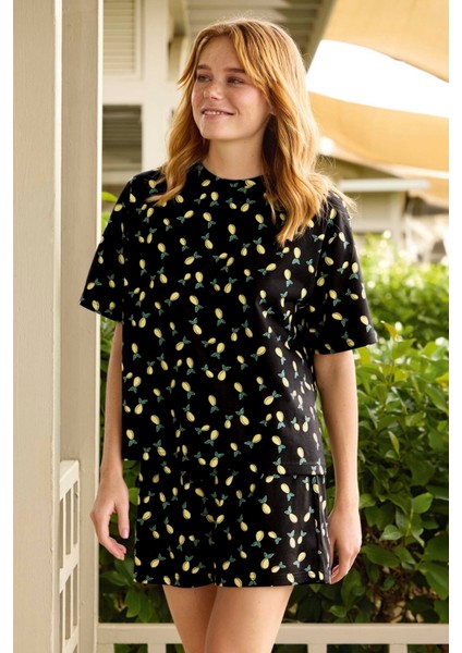 Aydoğan Kadın Limon Desenli %100 Pamuk Pijama Takımı