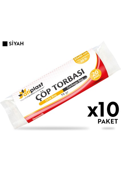 Çöp Torbası Standart Orta Boy 70 gr 55 x 60 cm Siyah 10 Rulo