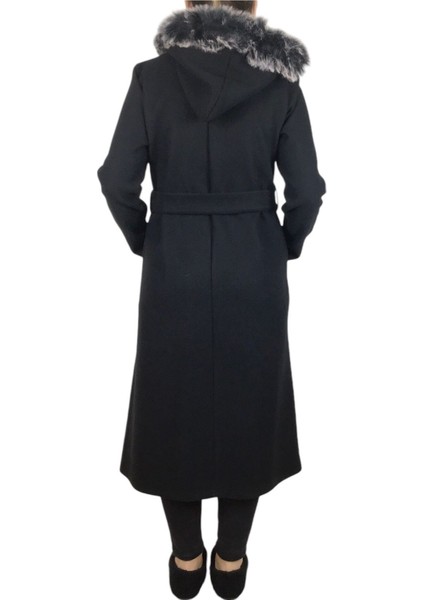 Kadın Kapşonlu Beli Kuşaklı Cepli Kalın Keçe Kap modelleri