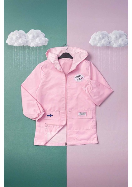 (9-12 Yaş) Cuddle Nakışlı Kız Çocuk Astarlı Mevsimlik yağmurluk - Pembe