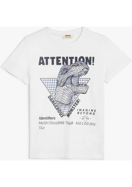 Dinozorlu Tişört Kısa Kollu Bisiklet Yaka Pamuklu