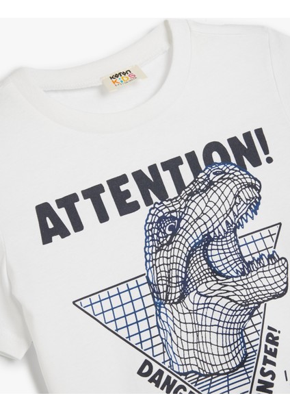 Dinozorlu Tişört Kısa Kollu Bisiklet Yaka Pamuklu modelleri