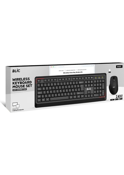 Bkb7 Siyah Türkçe Q 104 Tuş Ev Ofis Kullanıma Uygun Kablosuz Klavye Mouse Set