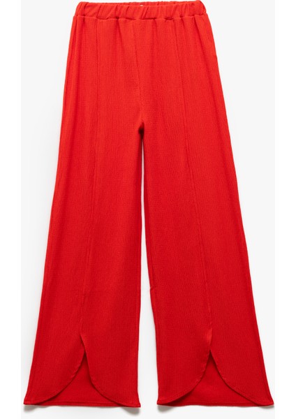 Yırtmaç Detaylı Beli Lastikli Dokulu Palazzo Pantolon