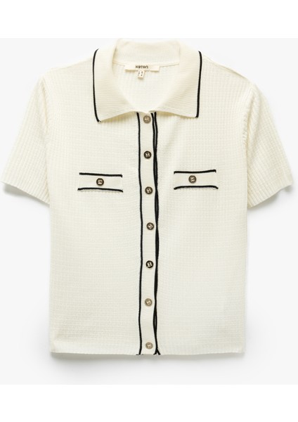 Renk Kontrast Detaylı Kısa Kollu Düğmeli Triko Polo Yaka Hırka modelleri